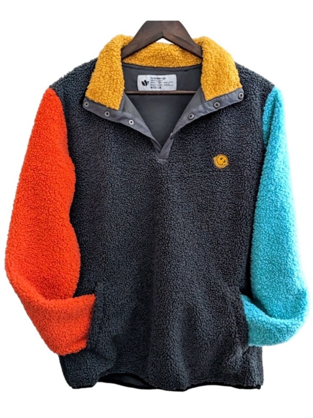 Dutch Bros Coffee Fleece Colorblock Unisex M Snap Neck Sherpa Teddy Gorpcore
